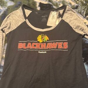 Reebok Black and Gray Blackhawks Tee